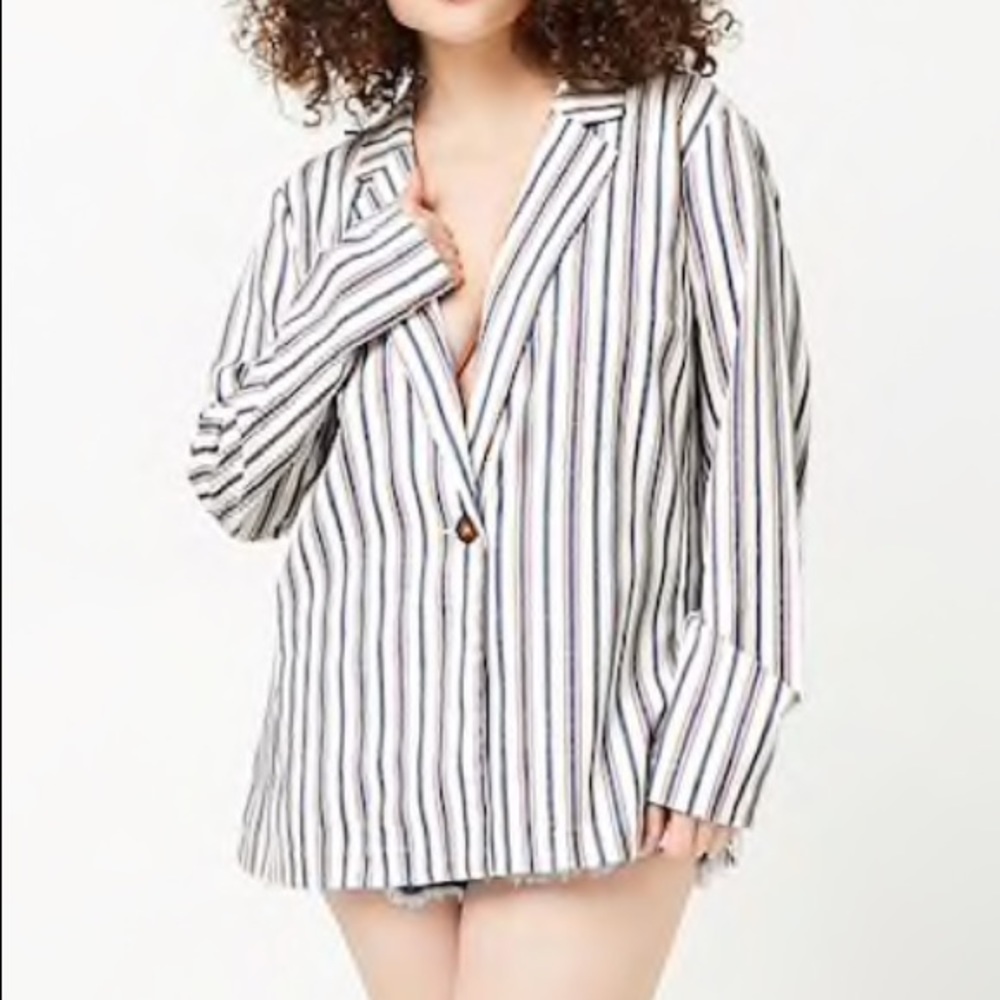 NWT F21 Plus Striped Blazer - Blue & White - Size 1X